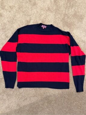 Edikted M/L Red Navy Striped Preppy Crewneck Sweater